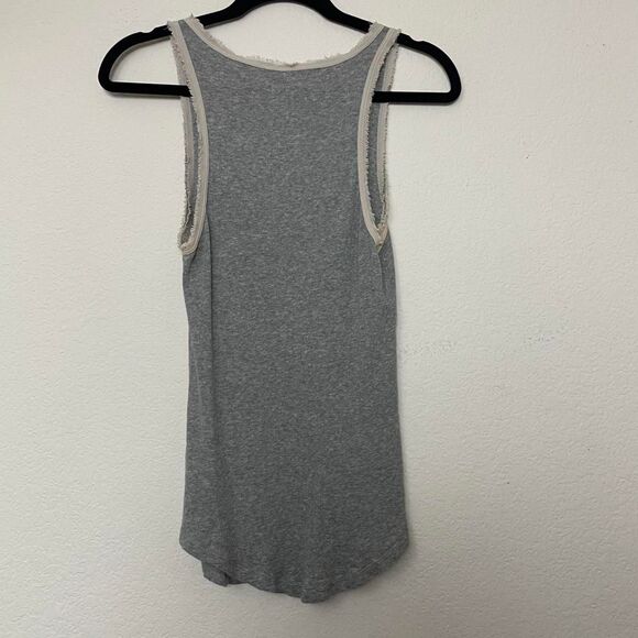 Neiman Marcus Cotton Cashmere Grey Ruffle Edge Scoop Neck Stretch Tank Large - Picture 6 of 6
